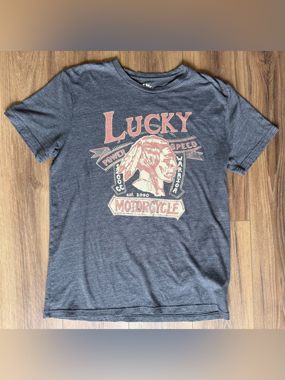 Lucky Brand T-Shirt Mens L Indian Head Slim Fit Gray
